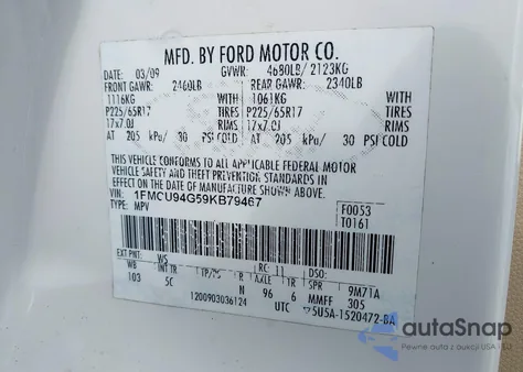 2009 Ford Escape Limited from USA, damaged, VIN 1FMCU94G59KB79467